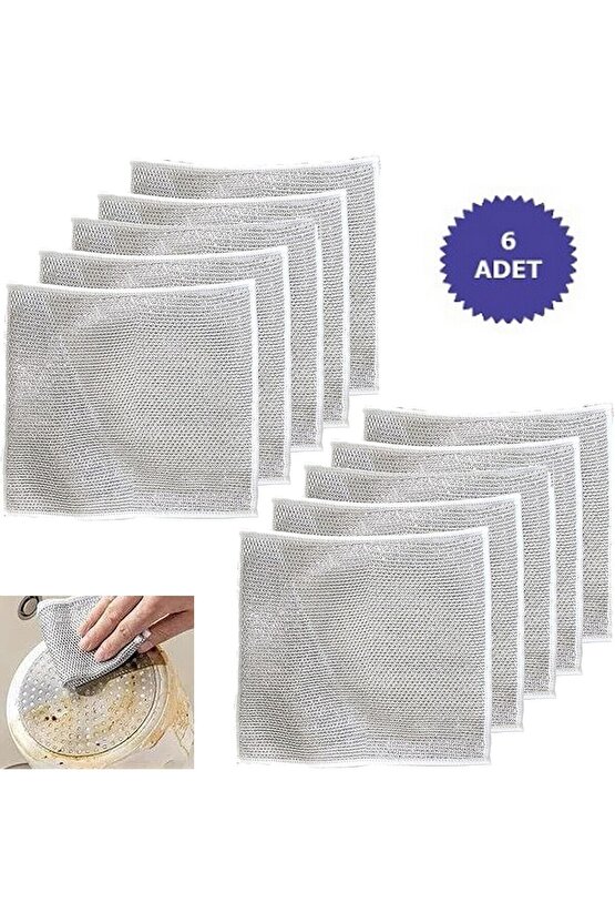 6 Adet Çok Amaçlı Tel Bulaşık Yıkama Bezi Yeni Çok Fonksiyonlu Çizilmez Bez Sihirli Bez Gri