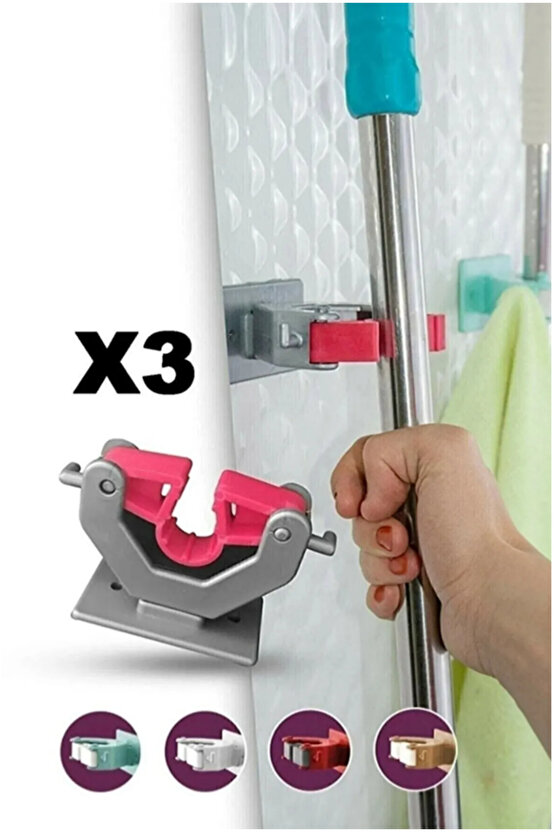 3 Adet Paspas Süpürge Fırça Ve Mop Askısı Sap Tutucu Mutfak Banyo Askı GODHLIFE-42