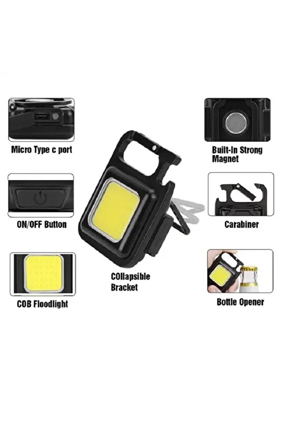 Mıknatıslı Ayaklı Anahtarlıklı 800 Lümen Ledli Tirbüşon USB Şarjlı Çok Amaçlı Mini El Feneri