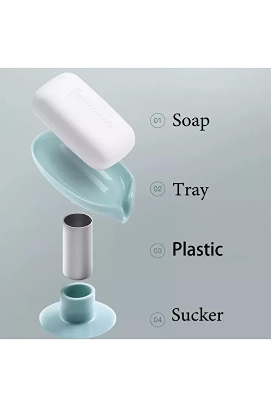 1 Adet Eğimli Katı Sabunluk | Vantuzlu Turkuaz Renk