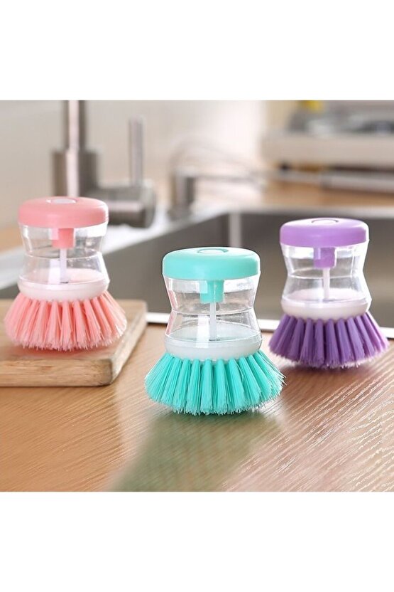 Pratik Sıvı Deterjan Hazneli Bulaşık Fırçası | Hazneli Mutfak Banyo Lavabo Yıkama Fırçası - 1 Adet