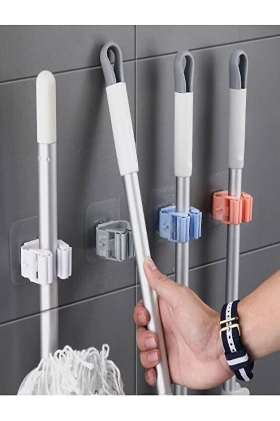 (4 ADET)Yapışkanlı Pratik Mob Paspas Vilada Fırça Faraş Süpürge Askısı Çok Amaçlı Askılık