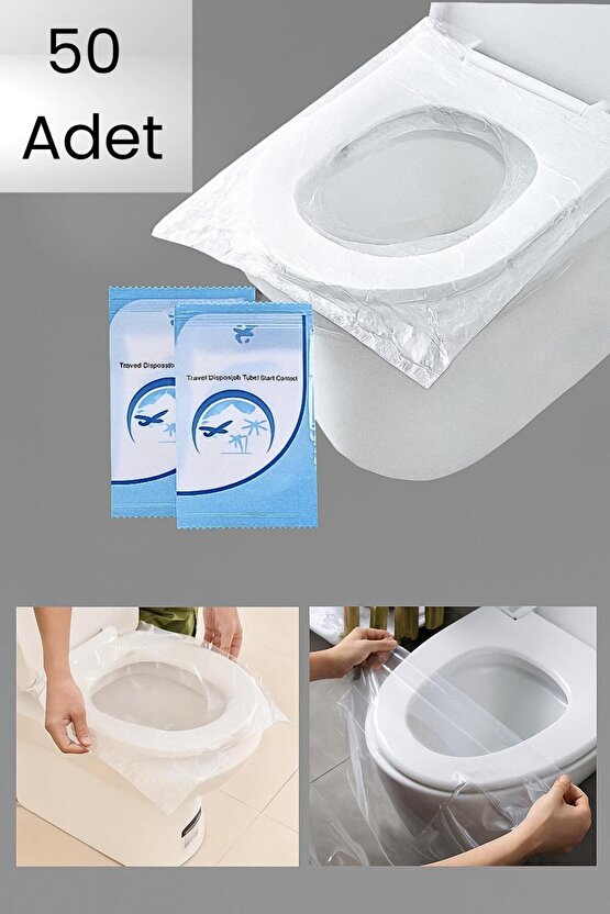 50 Adet Tek Kullanımlık Tuvalet Klozet Örtüsü – Hijyenik Seyahat Tipi, Su Geçirmez Koruyucu Kapak