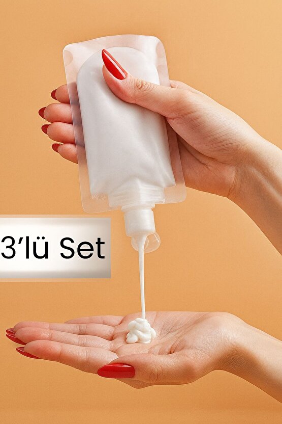 3’lü 100ml Seyahat Tipi Şampuan Krem Losyon Kabı Seti – Tekrar Kullanılabilir Sızdırmaz Şişe