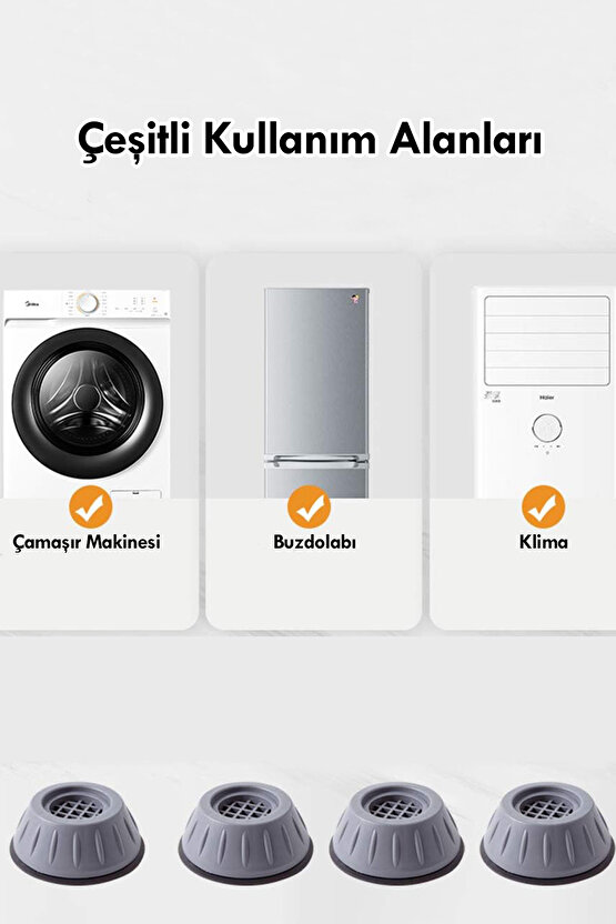 4lü Çamaşır Makinesi Altlığı Titreşim Sarsıntı Önleyici Kaydırmaz Stoper Sağlam Ayak sofra ve mutfak