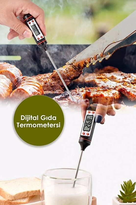 Pratik Dijital Gıda Termometresi Sıvı Gıda Et Süt Yiyecek Sıcaklık Ölçer Mutfak Gıda Termometresi