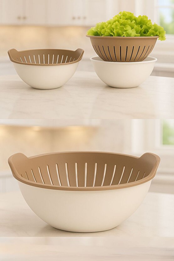 3 Lt Kaseli Süzgeç – Gıdaya Uygun, BPA İçermez, Mikrodalga ve Bulaşık Makinesi Uyumlu -KAHVERENGİ