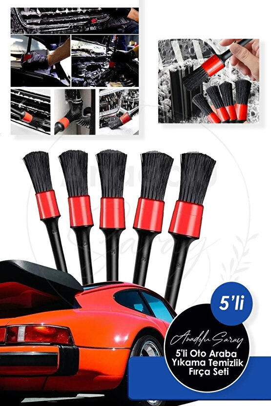 Oto Detay Fırçası Seti 5li Kaliteli Detaylı Farklı Boyutlar, Premium Seri 5Li Araba Fırçası