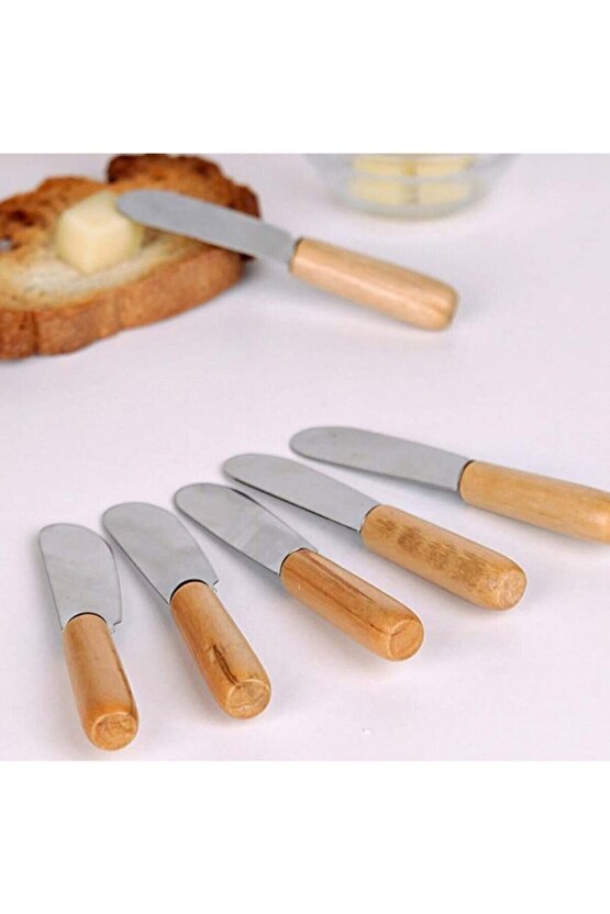 6lı Ahşap Saplı Tereyağı Sürme ve Kahvaltı Bıçağı 10cm