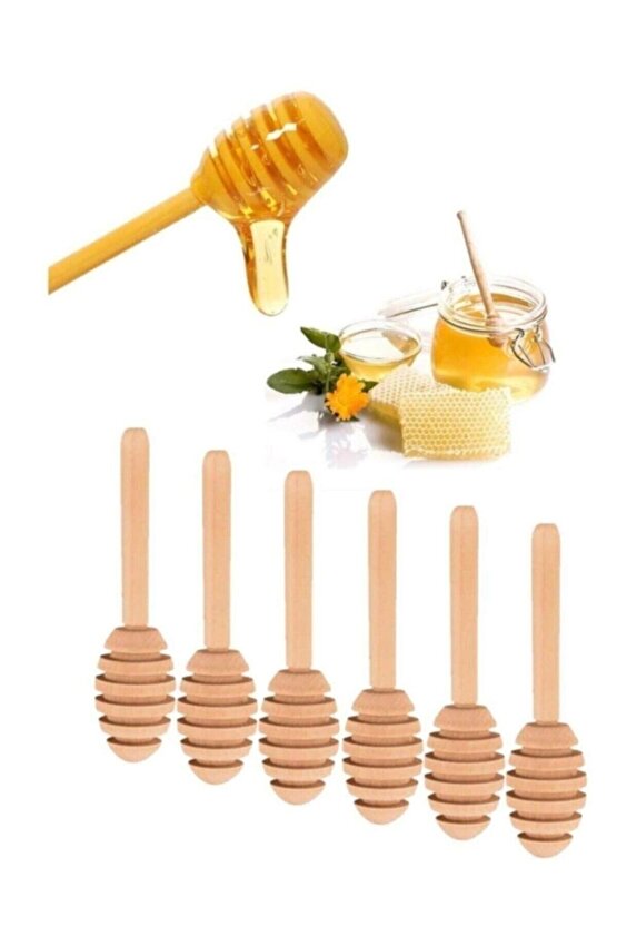 Kamptek Ahşap El Yapımı Doğal Mini Bal Kaşığı 5 cm Bir Paket 6lı Paket