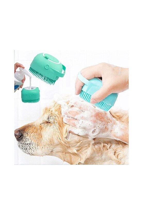 Sarı Renk Şampuan Hazneli Kedi ve Köpek Evcil Hayvan Yıkama Fırçası Hazneli Silikon Yıkama 1 Adet