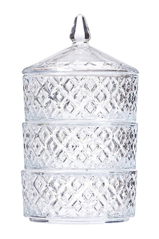 Kristal Lüx Cam 3 Katlı Kurabiyelik 28x12 Cm