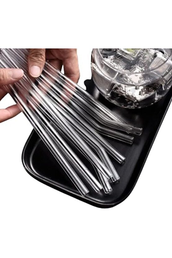 10lu Yüksek Borosilikat Şeffaf Cam Pipet, Isıya Dayanıklı Yeniden Kullanılabilir İçme Pipet