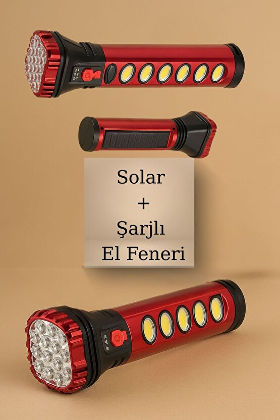 Ledli Solar ve Şarjlı El Feneri | Kamp, Araç, Acil Durum Işıldak Lambası