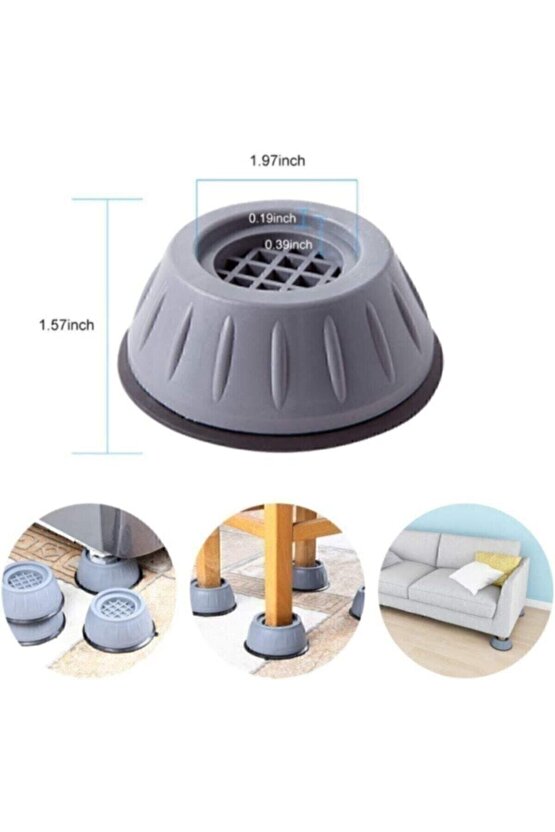 Gri Çamaşır Makinesi Titreşim Engelleyici Stoper 4 Lü Set