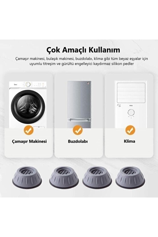 Gri Çamaşır Makinesi Titreşim Engelleyici Stoper 4 Lü Set
