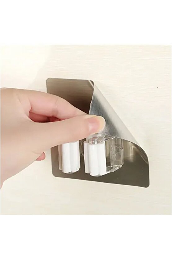 2 Adet Paspas Mop Fırça Ve Süpürge Askısı Sap Tutucu Mutfak Banyo Yapışkanlı Duvara Monte Aparatı