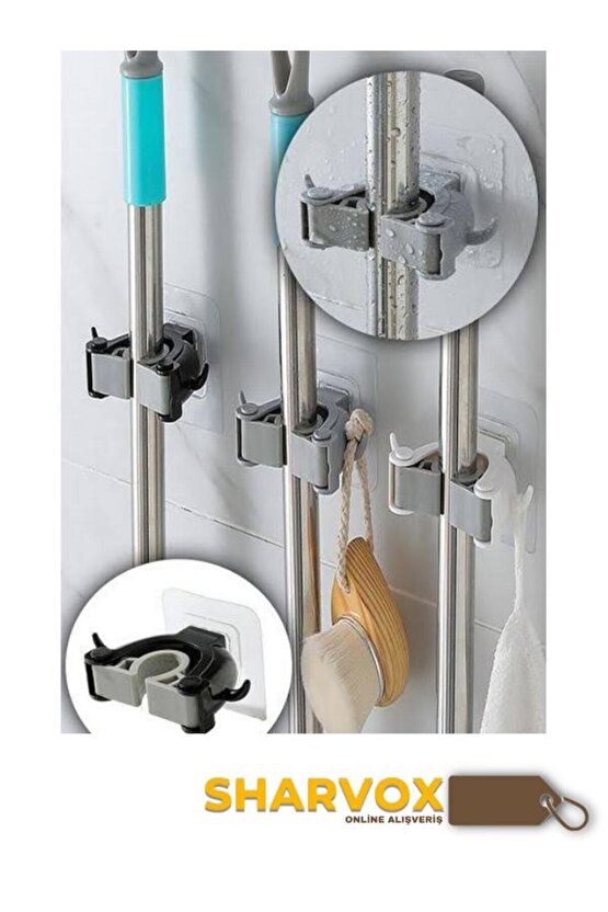 3Lü Set Çok Amaçlı Mob Askısı Sap Tutucu Mutfak ve Banyo Askısı Paspas,Süpürge