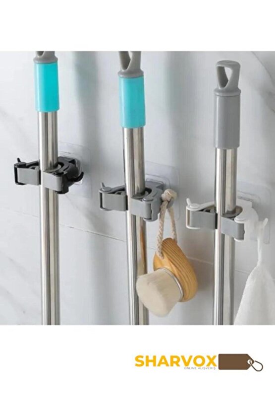 3Lü Set Çok Amaçlı Mob Askısı Sap Tutucu Mutfak ve Banyo Askısı Paspas,Süpürge