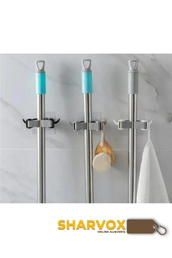 3Lü Set Çok Amaçlı Mob Askısı Sap Tutucu Mutfak ve Banyo Askısı Paspas,Süpürge