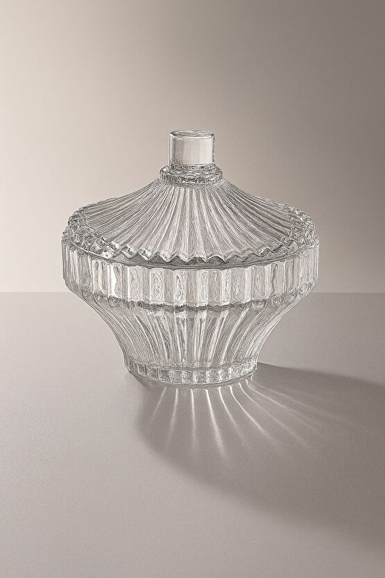 Desenli Kapaklı Cam Şekerlik – Şeffaf