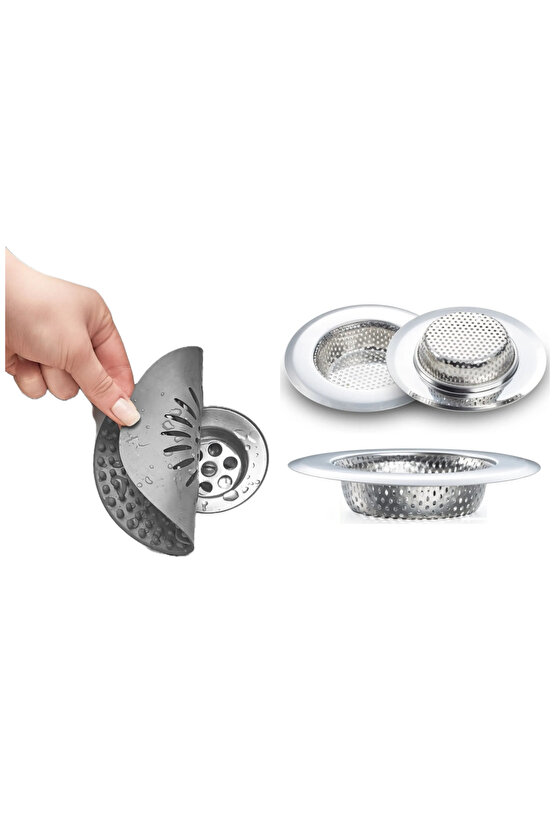Yuvarlak Silikon Lavabo Tıkacı ve Süzgeci Paslanmaz Evye Süzgeç 2Li Takım