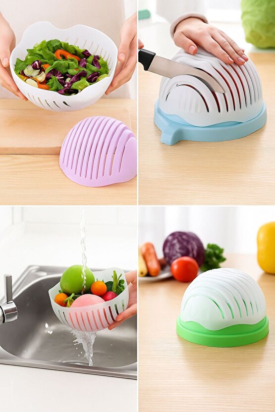 3’ü 1 Arada Salata Kesme ve Yıkama Kabı – Pratik Mutfak Yardımcısı