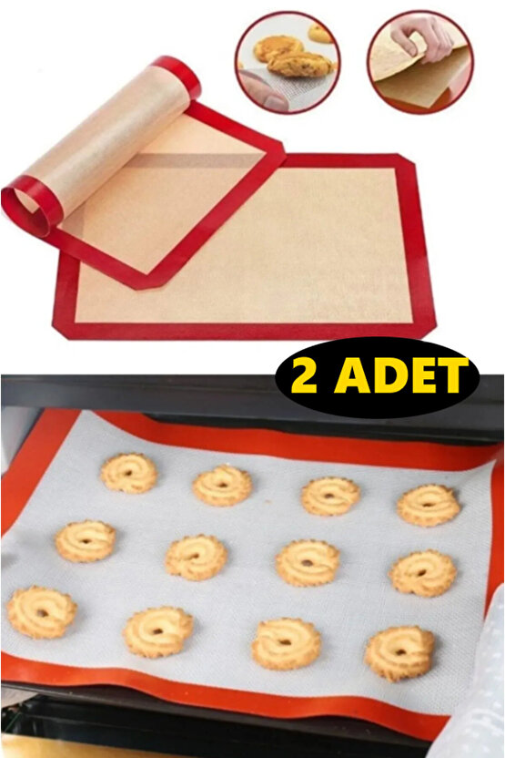 2 Adet 30x40 Fırınlanabilir Yıkanabilir Kendinden Yağlı Silikon Pişirme Ve Hamur Açma Matı Silpatı