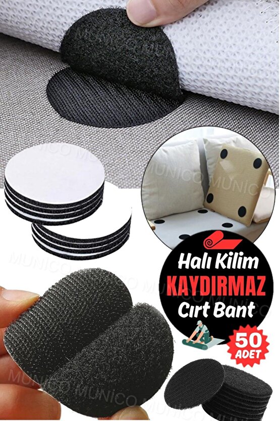 50 Adet Halı ve Kanepe İçin 50 Adet Kaydırmaz Çift Taraflı Halı Yapışkanlı Bandı - Siyah Çırtçırtlı