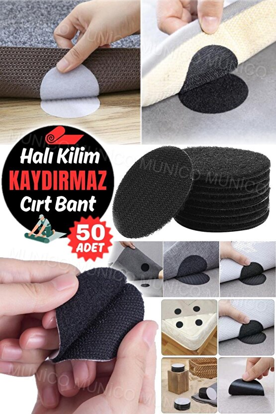50 Adet Halı ve Kanepe İçin 50 Adet Kaydırmaz Çift Taraflı Halı Yapışkanlı Bandı - Siyah Çırtçırtlı
