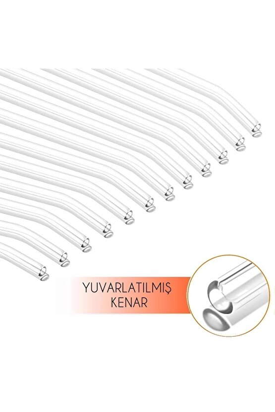 12li  9 mm 20 Cm Boyunda Şeffaf Borosilikat Cam Pipet Seti Meşrubat Pipeti