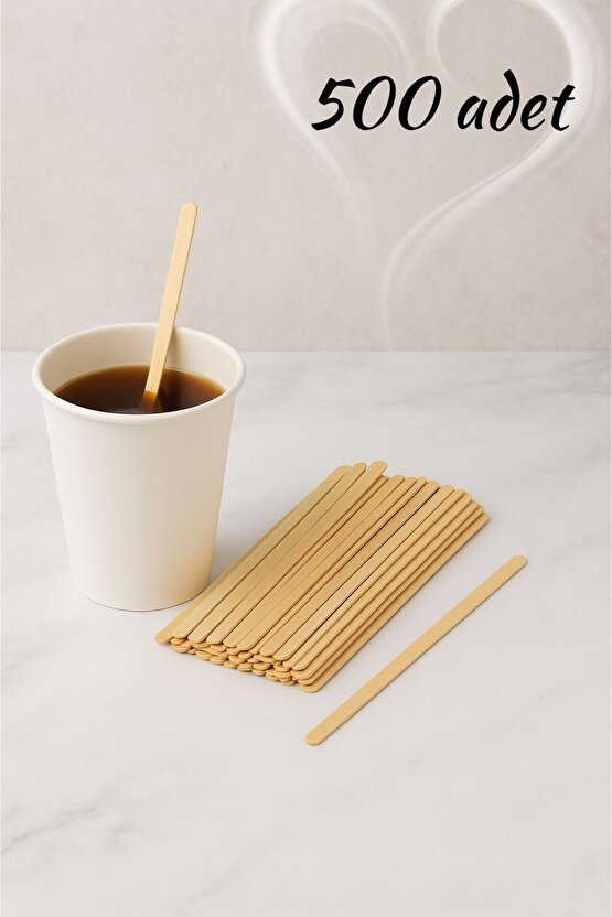 500 ADET Tek Kullanımlık Doğal Ahşap Karıştırıcı Çubuk