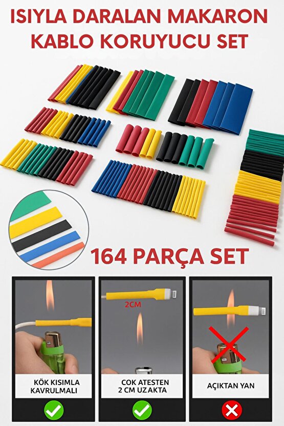 164 Parça Set Isıyla Daralan Makaron Kablo Koruyucu Kılıf