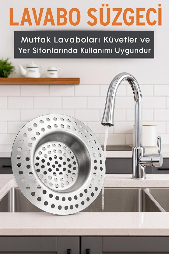 2Lİ Paslanmaz Çelik Lavabo Gideri Süzgeci - 2mm Delikli Tıkanma Önleyici Filtre Aparatı