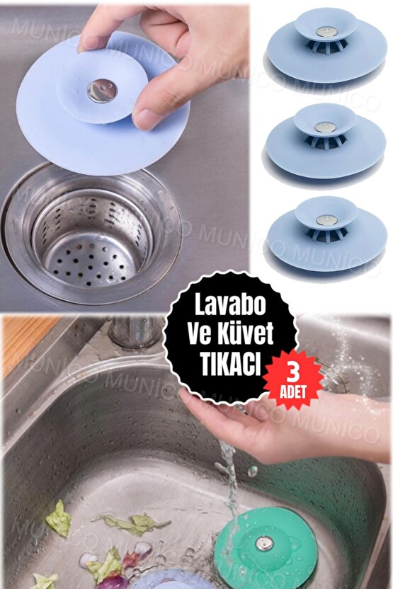 3 Adet Silikon Küvet Lavabo Banyo Tıkacı Süzgeçi Gider Tıkacı Tıkaç Evye Tıpa Süzgeç Tüm Lavabolara