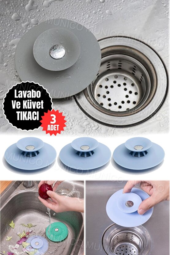 3 Adet Silikon Küvet Lavabo Banyo Tıkacı Süzgeçi Gider Tıkacı Tıkaç Evye Tıpa Süzgeç Tüm Lavabolara