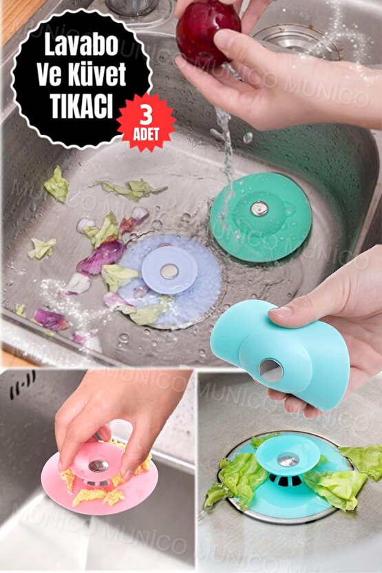 3 Adet Silikon Küvet Lavabo Banyo Tıkacı Süzgeçi Gider Tıkacı Tıkaç Evye Tıpa Süzgeç Tüm Lavabolara