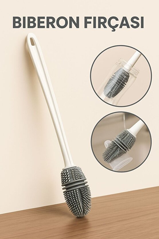Silikon Kaliteli Uzun Saplı Şişe Bardak Kavanoz Matara Biberon Emzik Yıkama Fırçası