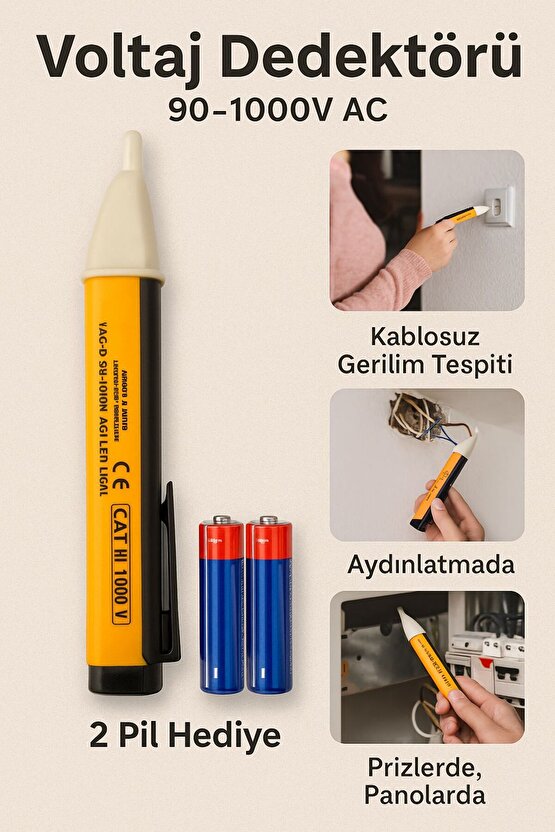 Lucestxdn 1Ac-D 90V-1000V Ac Voltaj Test Aleti Dedektörü New + 2 KALEM PİL HEDİYE