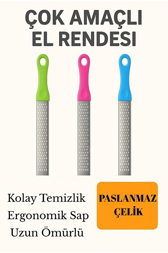Paslanmaz Çelik Çok Amaçlı El Rendesi – Renkli Saplı Pratik Mutfak Rendesi