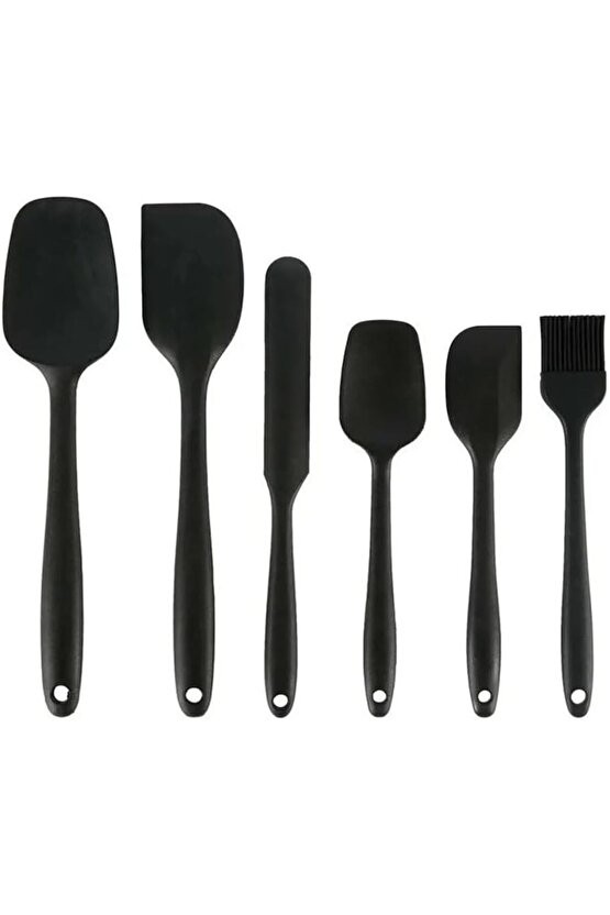 6 Lı Takım Yanmaz Yapışmaz Mutfak Pasta Slikon Yumurta Fırçası Kaşık Bıçak Spatula Seti
