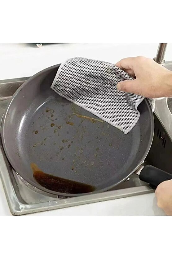 3 Adet Ince Telli Bulaşık Bezi Yag Ve Kir Sökücü Bez Tel Çizmez Bulaşık Teli Çelik Bez 20x20