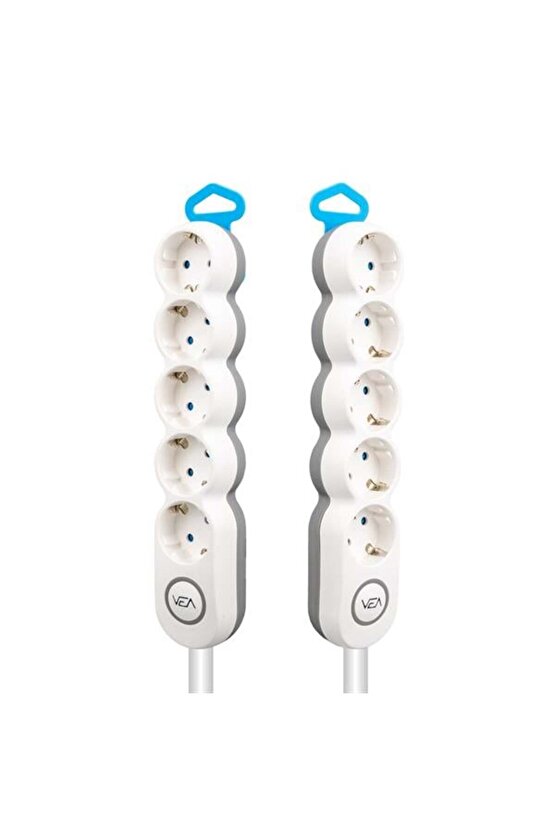 5li 1,5 Metre Kablolu Anahtarli Beyaz Akim Korumali Grup Priz