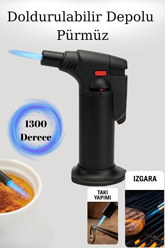 1300 Derece Çocuk Kilitli Doldurulabilir Alevli Pürmüz – Ayarlanabilir Gazlı Torch