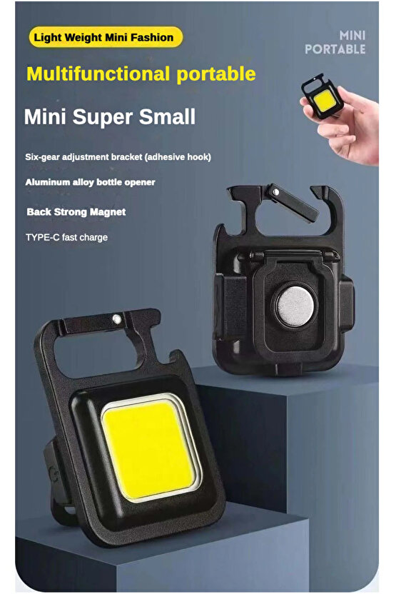 Ledli Mini Taşınabilir Usb Şarj Edilebilir 3 Fonksiyonlu Mıknatıslı Parlak Led Işık