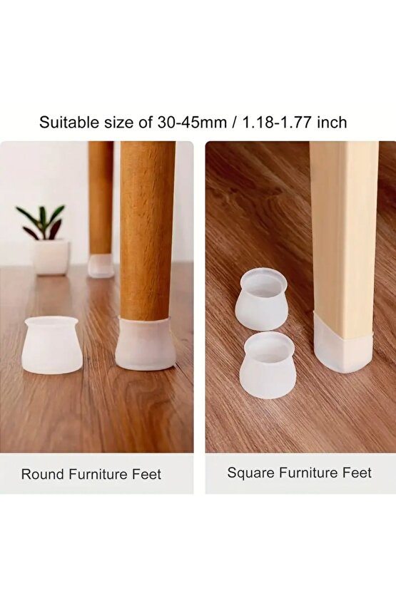 24 Adet Masa ve Sandalye Ayak Koruyucu Beyaz Silikon Sessiz Tip Zemin Koruyucu