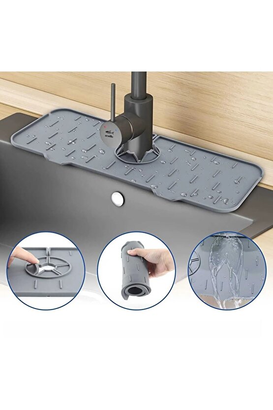 LEON LİFE Su Tutucu Musluk Matı Mutfak Ve Banyo Için Koruyucu Musluk Ve Lavabo Matı (Antrasit)