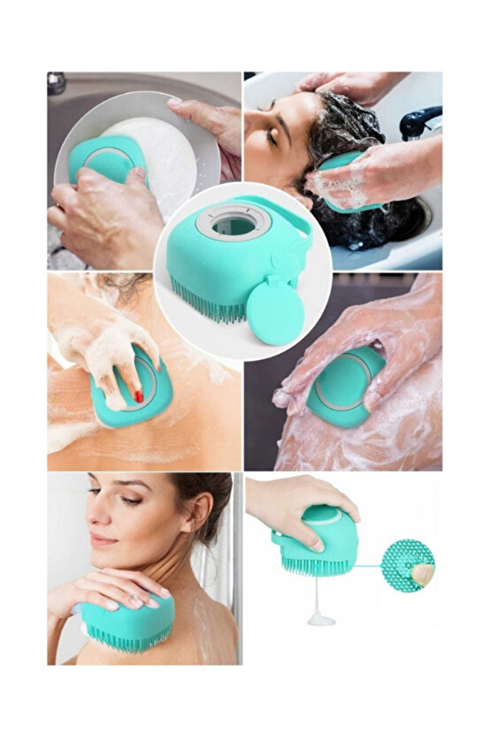 Duş Jeli Ve Şampuan Hazneli Silikon Fırça Kese Masaj Fonksiyonlu Vücut Temizleme Banyo Lifi