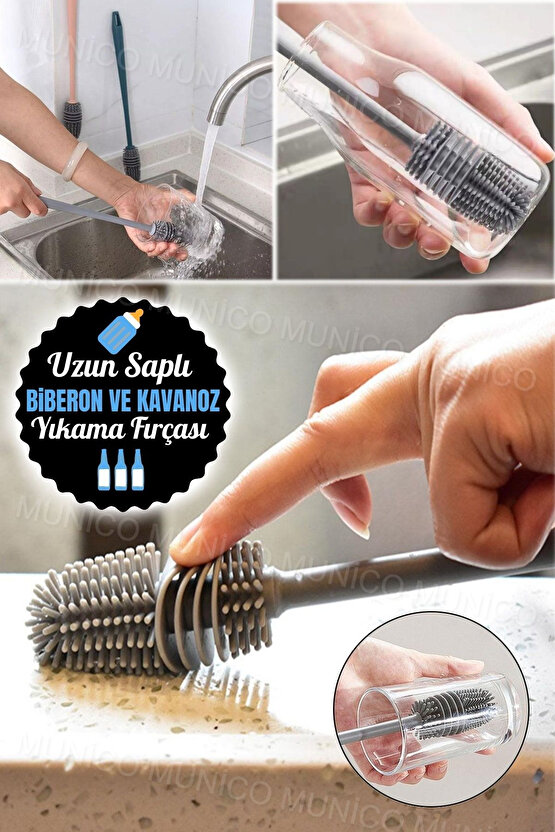 Uzun Saplı Silikon Bardak Ve Kavanoz Yıkama Fırçası