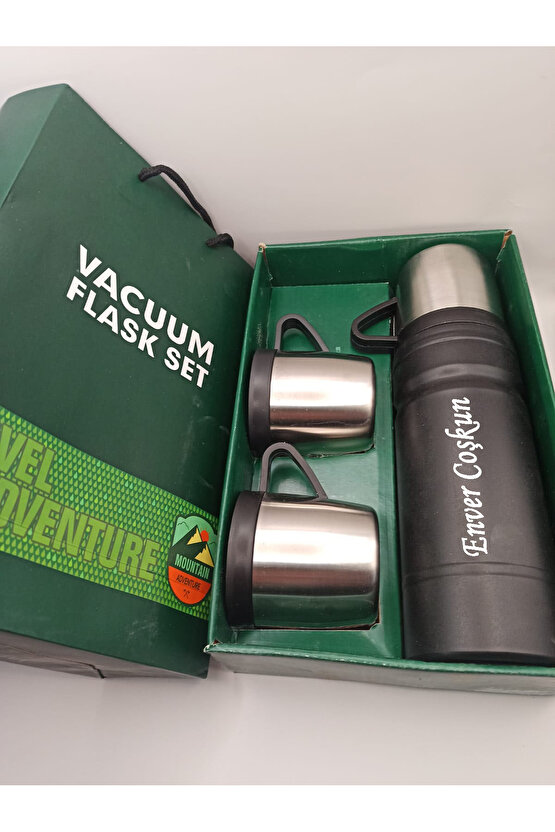 Kişiye Özel Paslanmaz Çelik 680 Ml Vakumlu Termos Seti